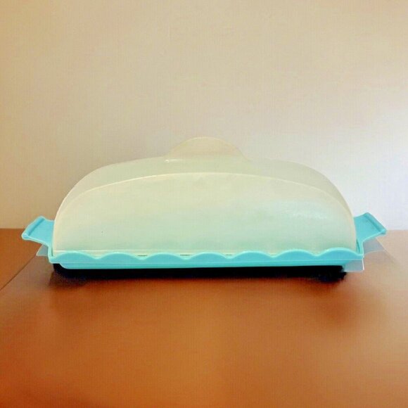 Blisscraft of Hollywood Butter Dish with Frosted Lid Teal Plastic Tableware MCM - Picture 1 of 14